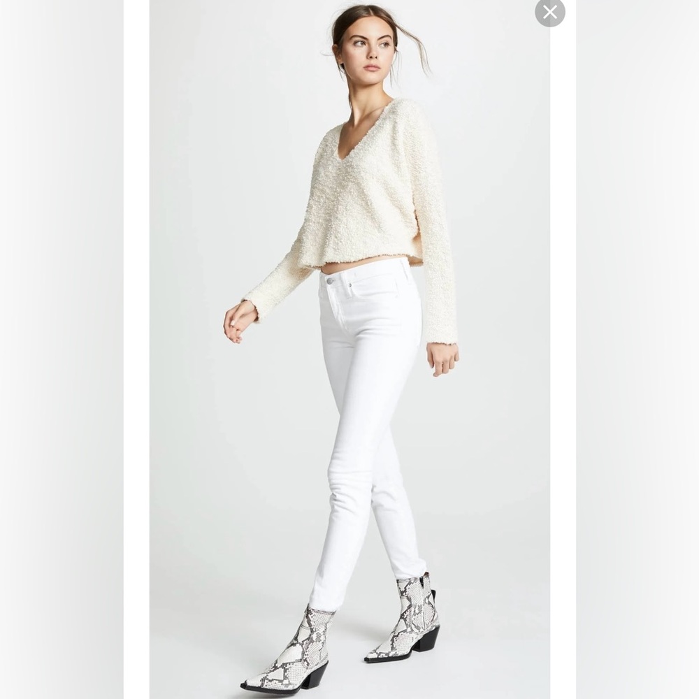 Free People Cotton Women's Ivory V-neck Popcorn pullover size S oversized - Picture 2 of 7
